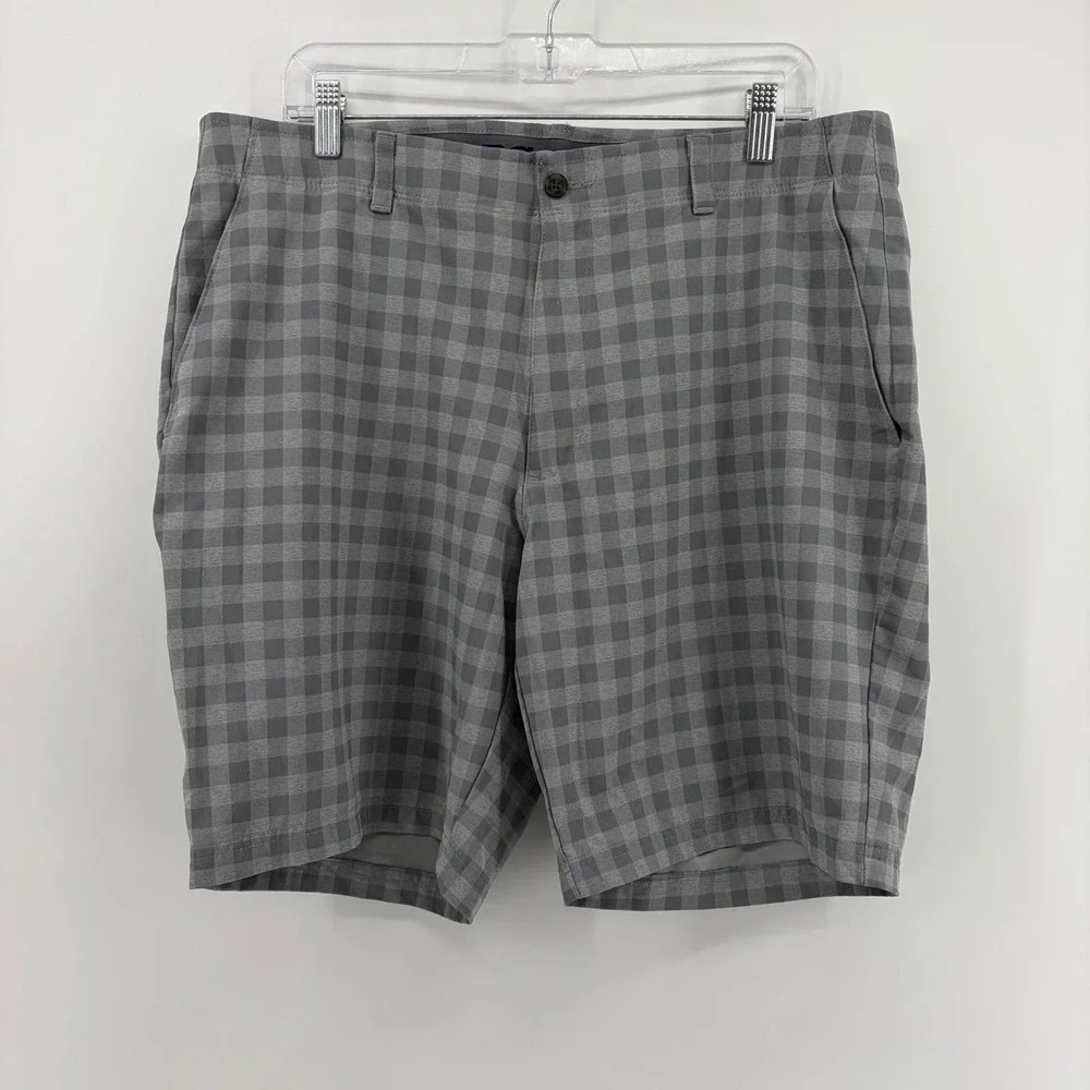 PGA Tour Mens 38 Grey Golf Shorts Gingham Plaid Stretch Performance 9 Inseam
